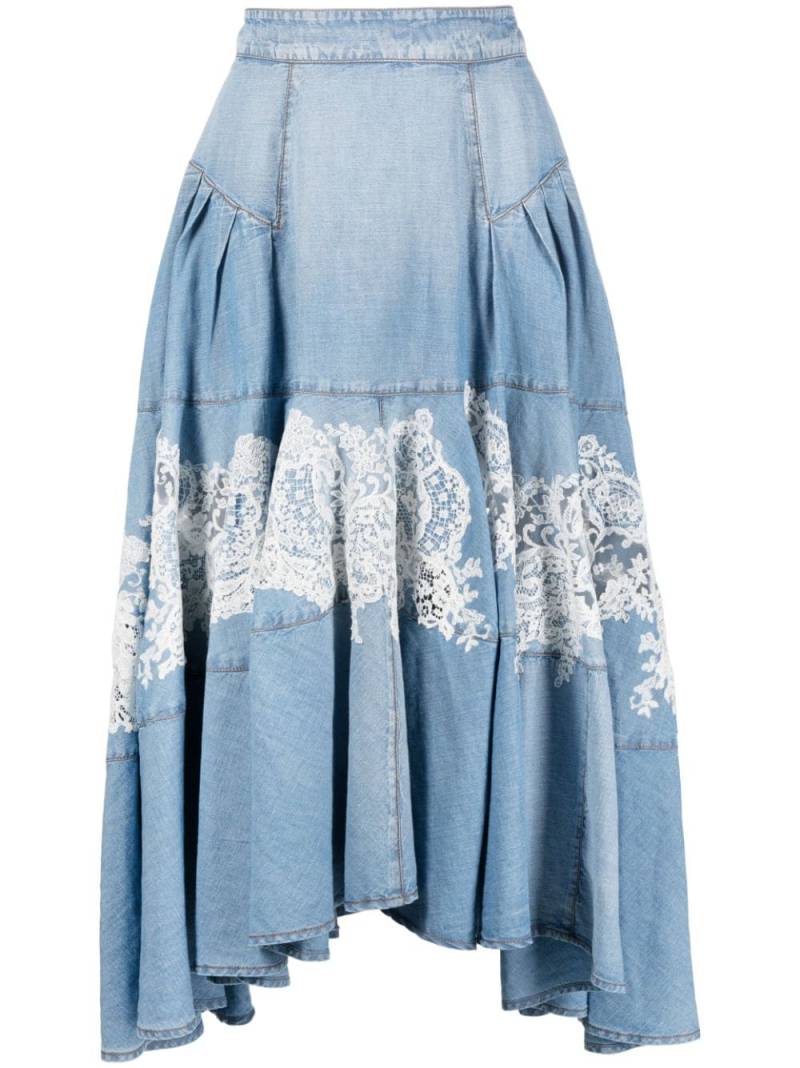 Ermanno Scervino lace-panelling draped denim skirt - Blue von Ermanno Scervino