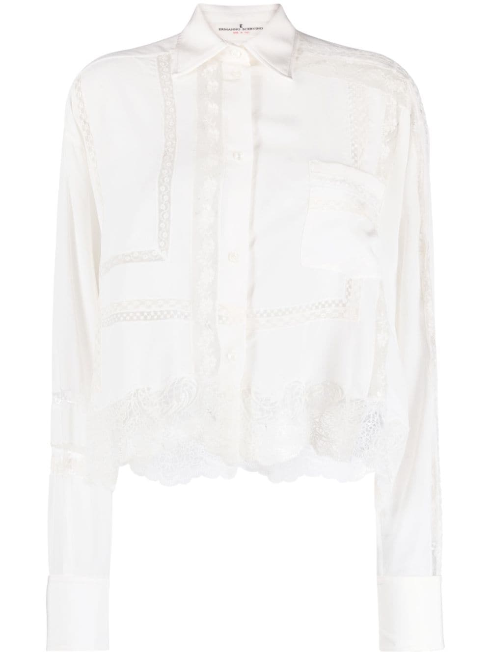 Ermanno Scervino lace-trim silk shirt - Neutrals von Ermanno Scervino