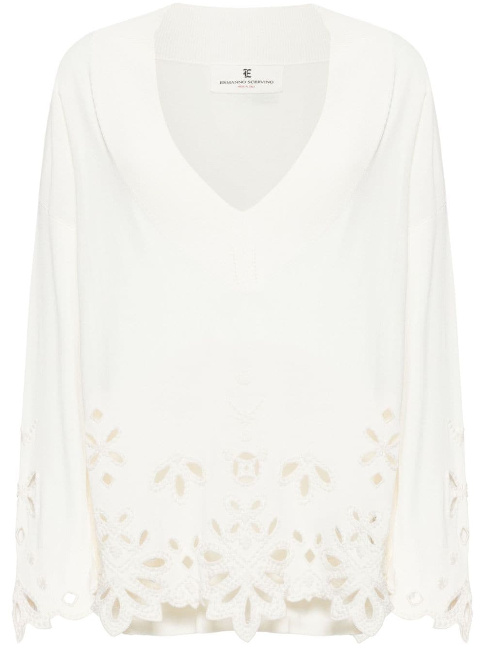 Ermanno Scervino perforated-detail V-neck jumper - Neutrals von Ermanno Scervino