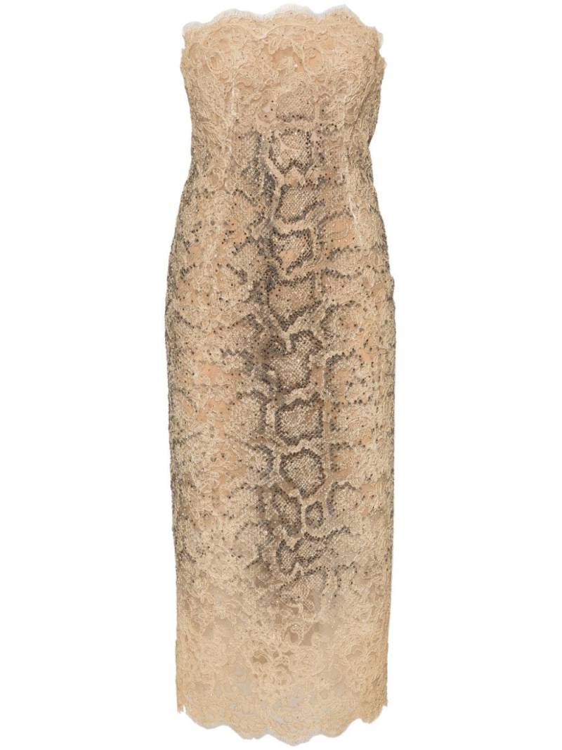 Ermanno Scervino strapless lace midi dress - Neutrals von Ermanno Scervino