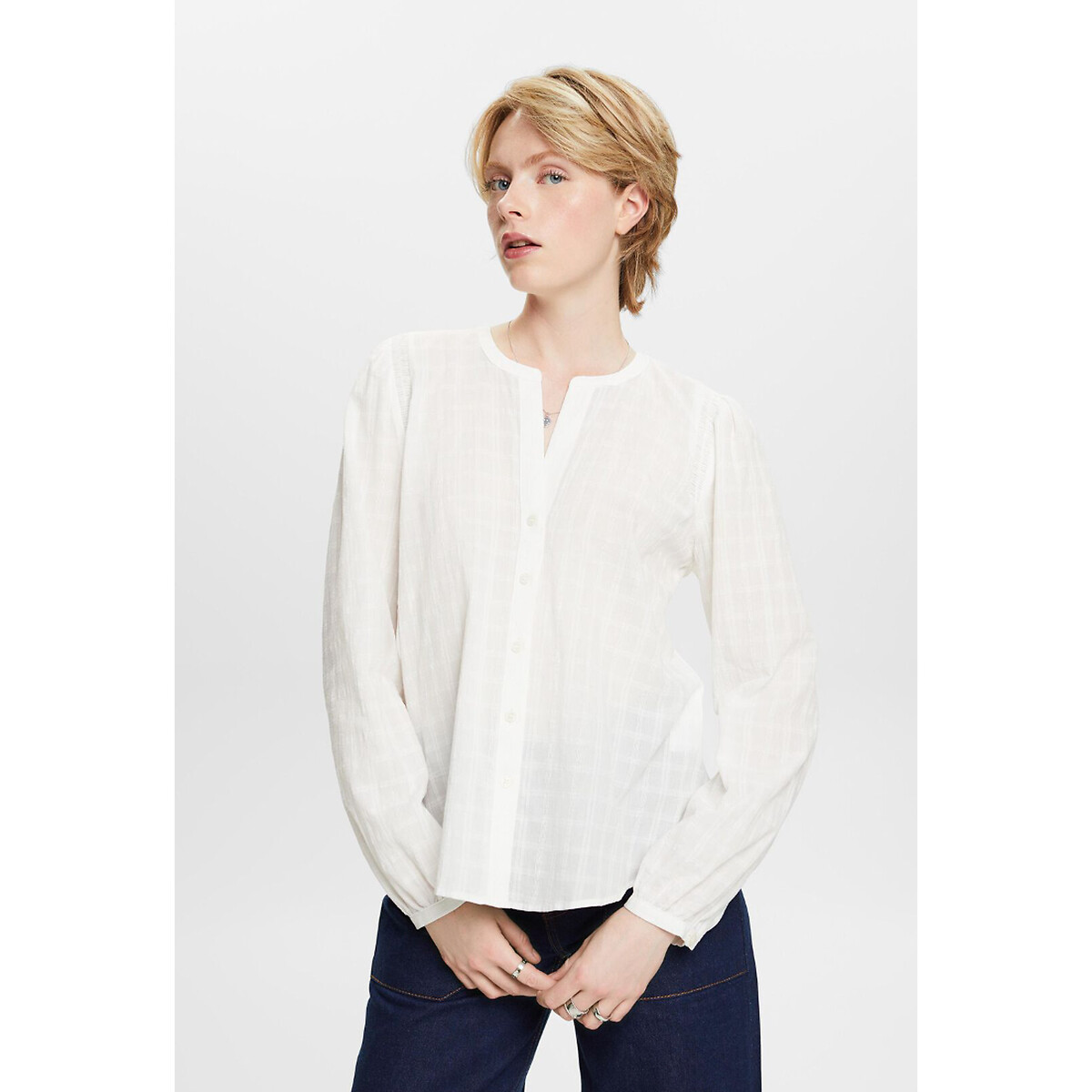 Langärmelige Bluse mit Henley-Ausschnitt von Esprit