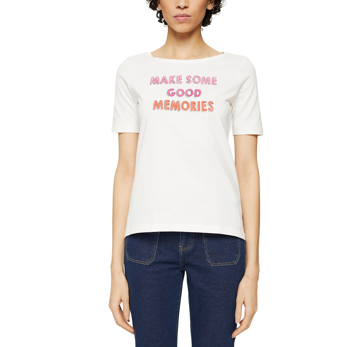 T-Shirt mit rundem Ausschnitt und Message-Print von Esprit