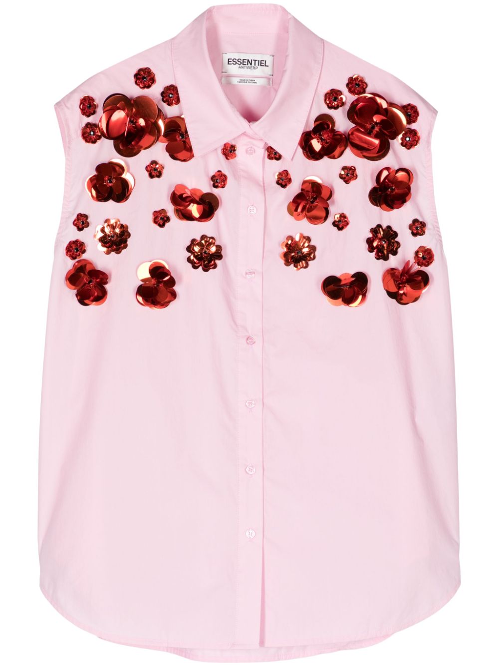 Essentiel Antwerp Fight floral-appliqué cotton shirt - Pink von Essentiel Antwerp