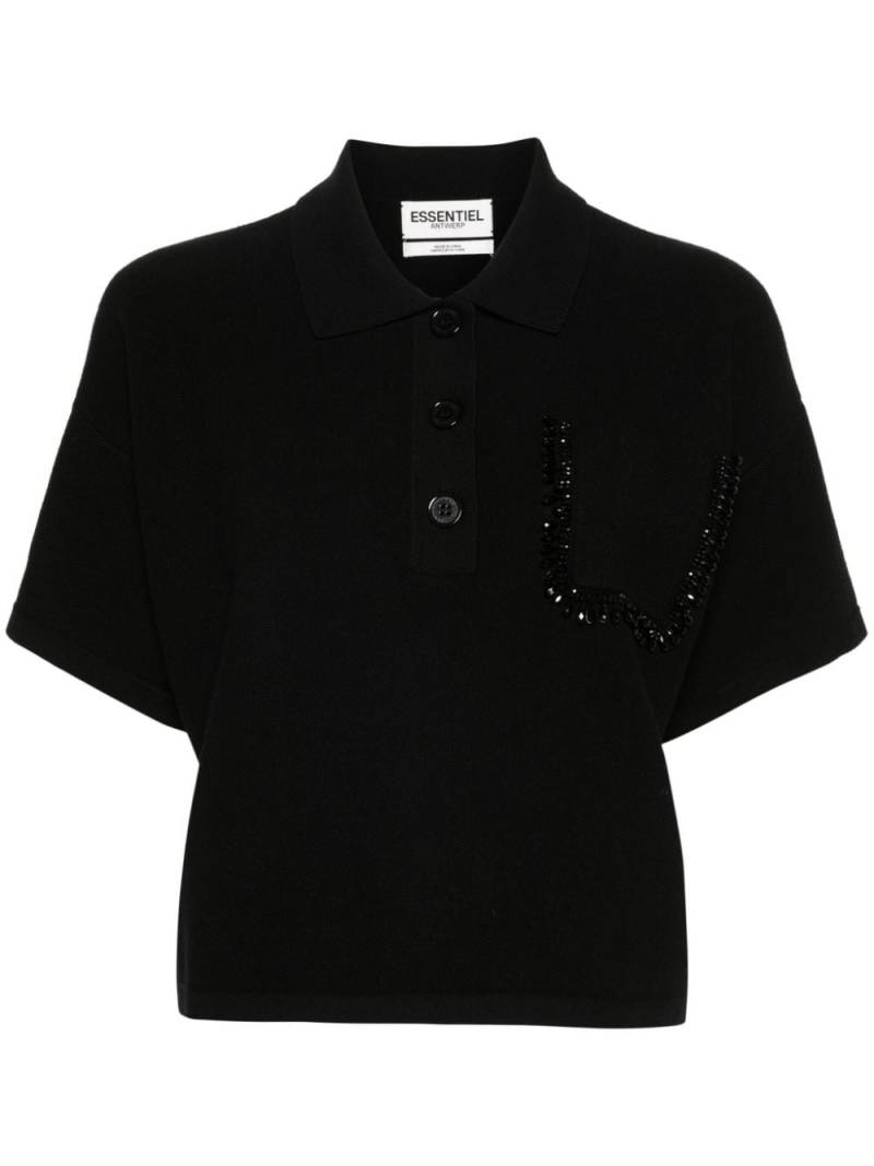 Essentiel Antwerp bead-embellished piqué polo shirt - Black von Essentiel Antwerp