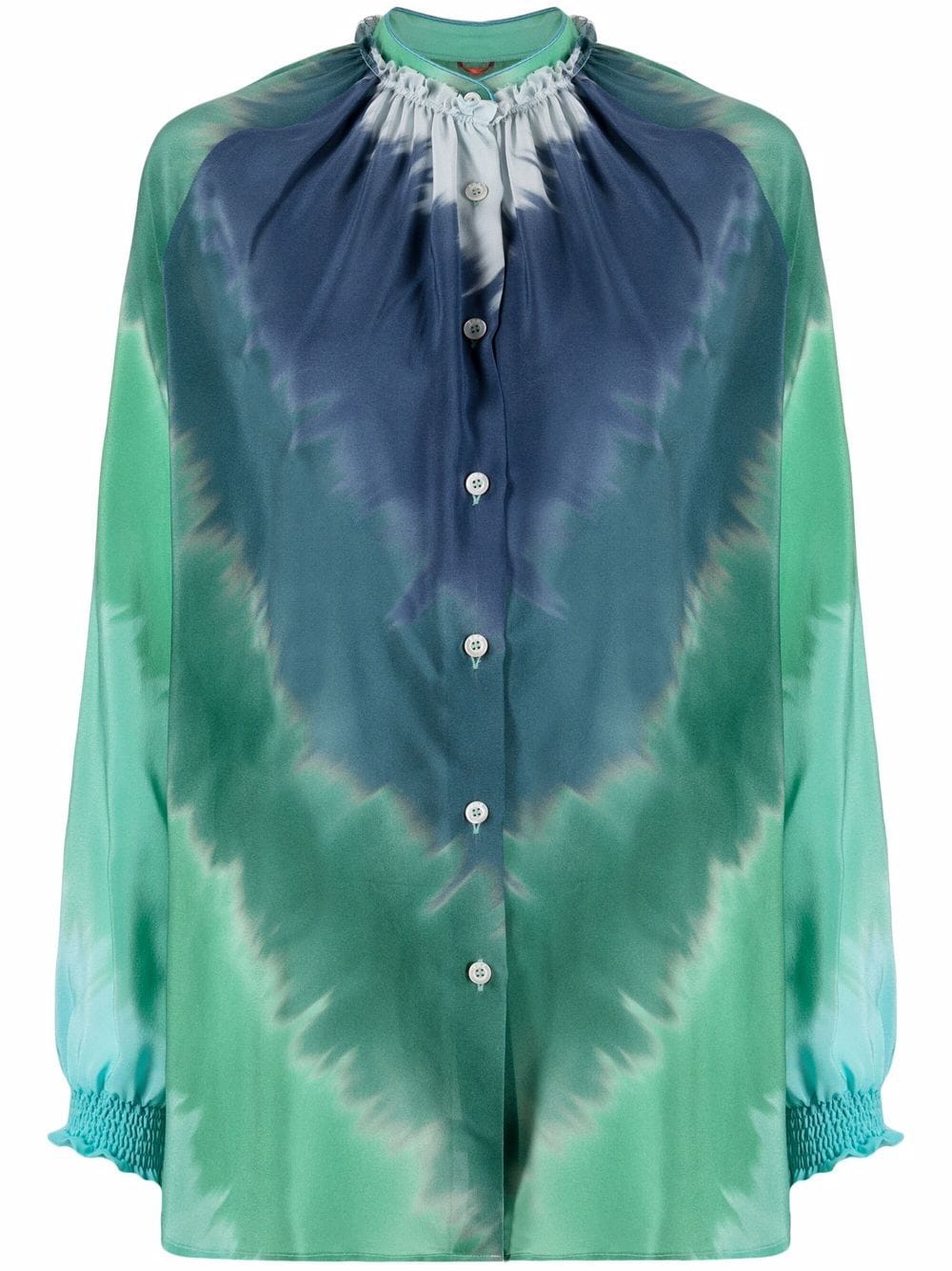 F.R.S For Restless Sleepers tie-dye print ruffled-collar silk blouse - Green von F.R.S For Restless Sleepers