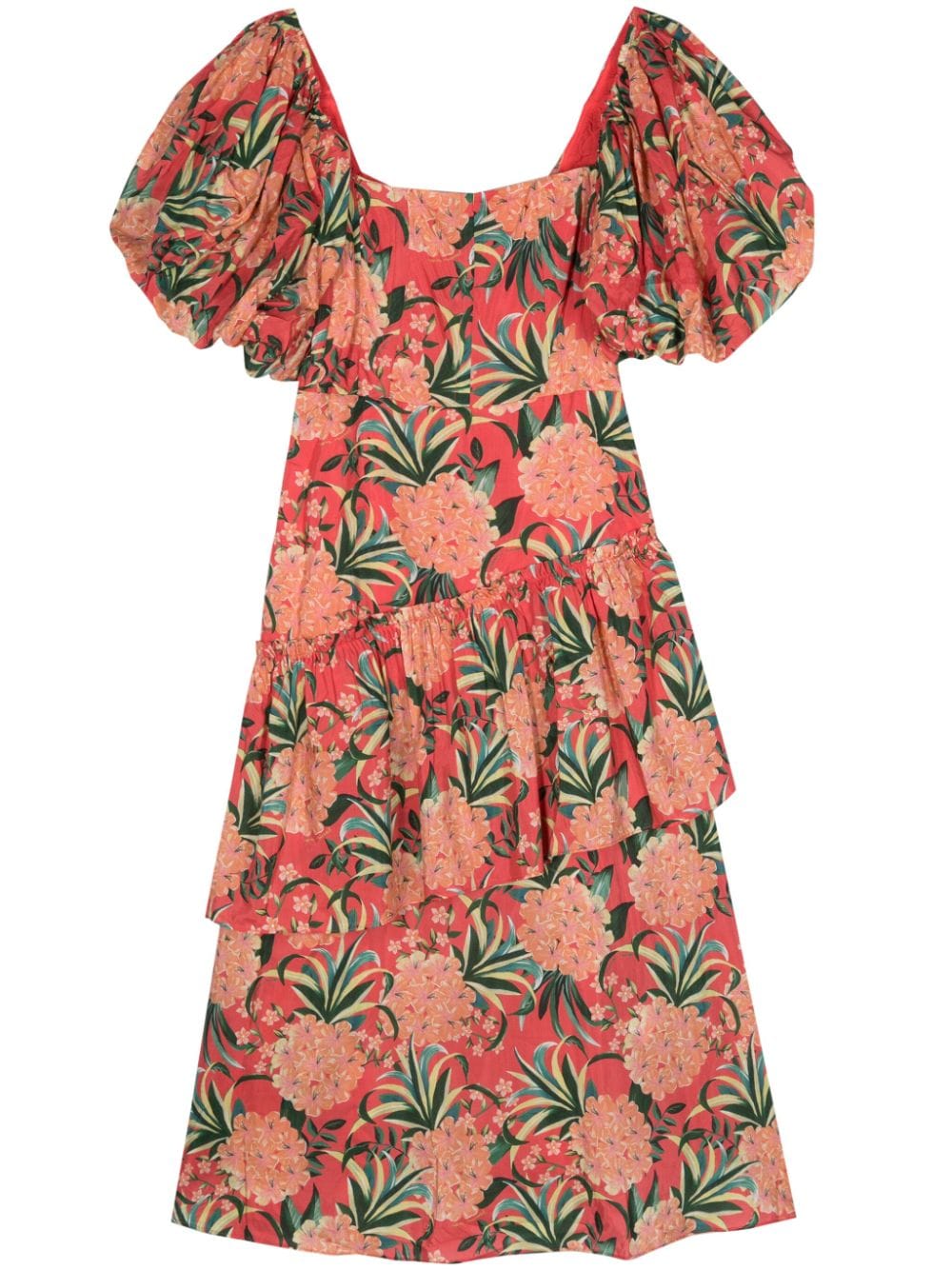 FARM Rio Pineapple Bloom puff-sleeve midi dress - Red von FARM Rio