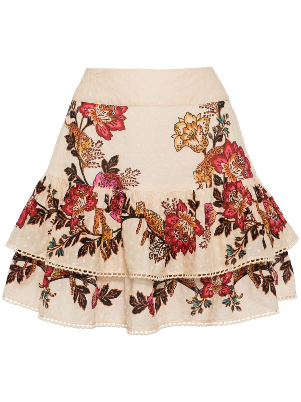 FARM Rio leopard flowers-print ruffled skirt - Neutrals von FARM Rio