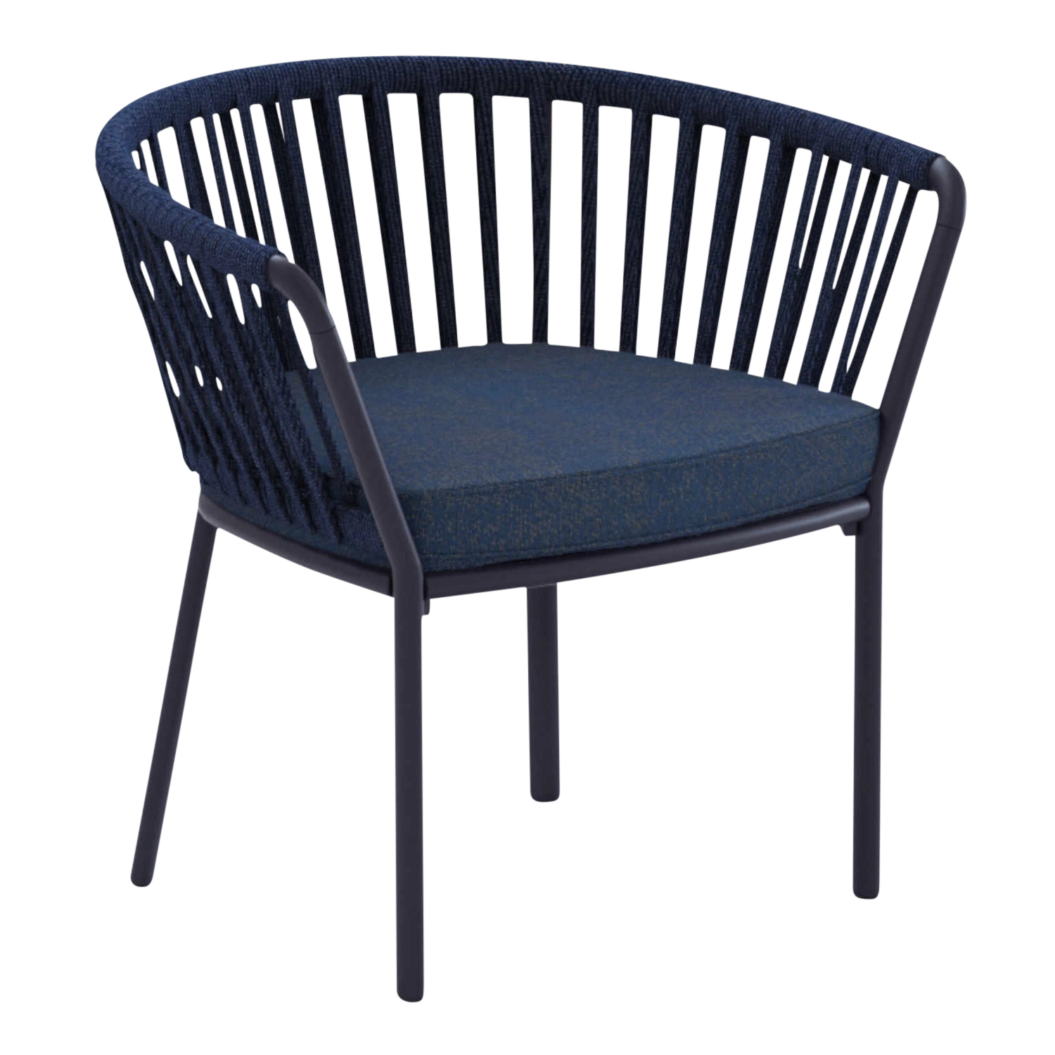 Ria 7605 Sessel, Gestell aluminium lackiert, creamy white (cremeweiss), Rope c06 sunset (mehrfarbig), Stoff range 1 solids, mineral (blau) von FAST