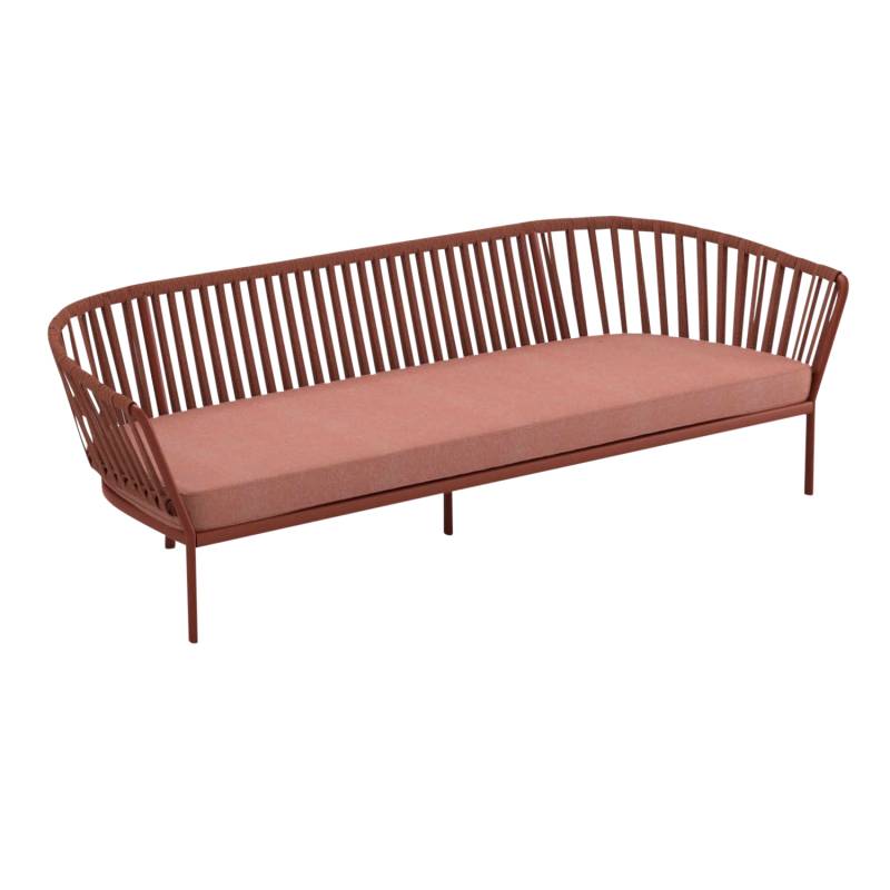 Ria 7613 3er Sofa, Gestell aluminium lackiert, dark green (dunkelgrün), Rope c03 mint (grün), Stoff range 1 solids, colorado (rot) von FAST