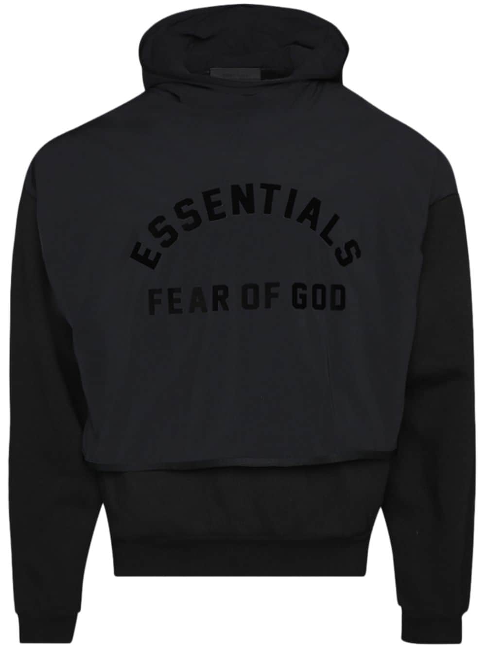 FEAR OF GOD ESSENTIALS layered logo-print fleece hoodie - Black von FEAR OF GOD ESSENTIALS