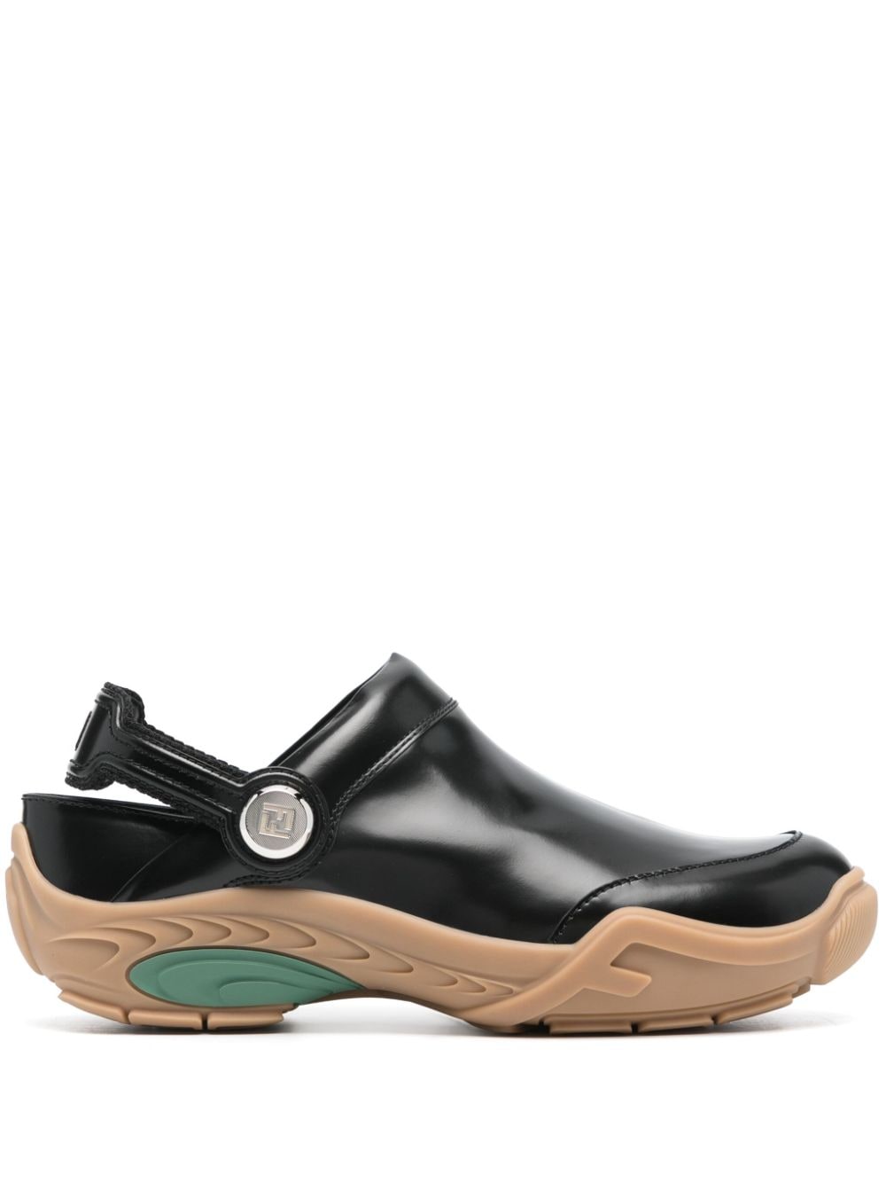 FENDI FF-embroidered leather clogs - Black von FENDI