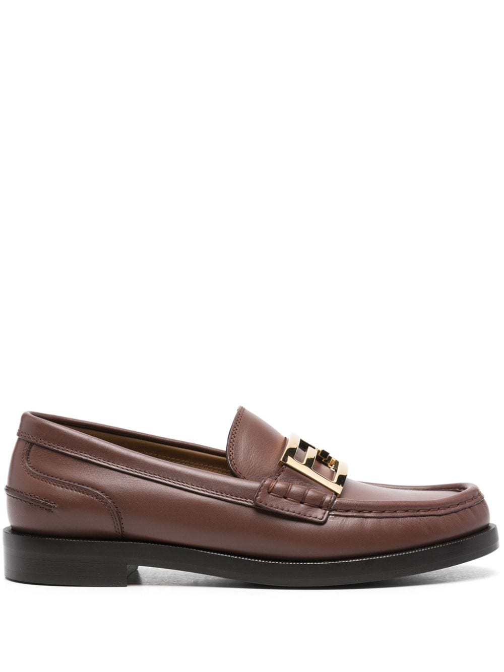 FENDI FF logo-plaque leather loafers - Brown von FENDI