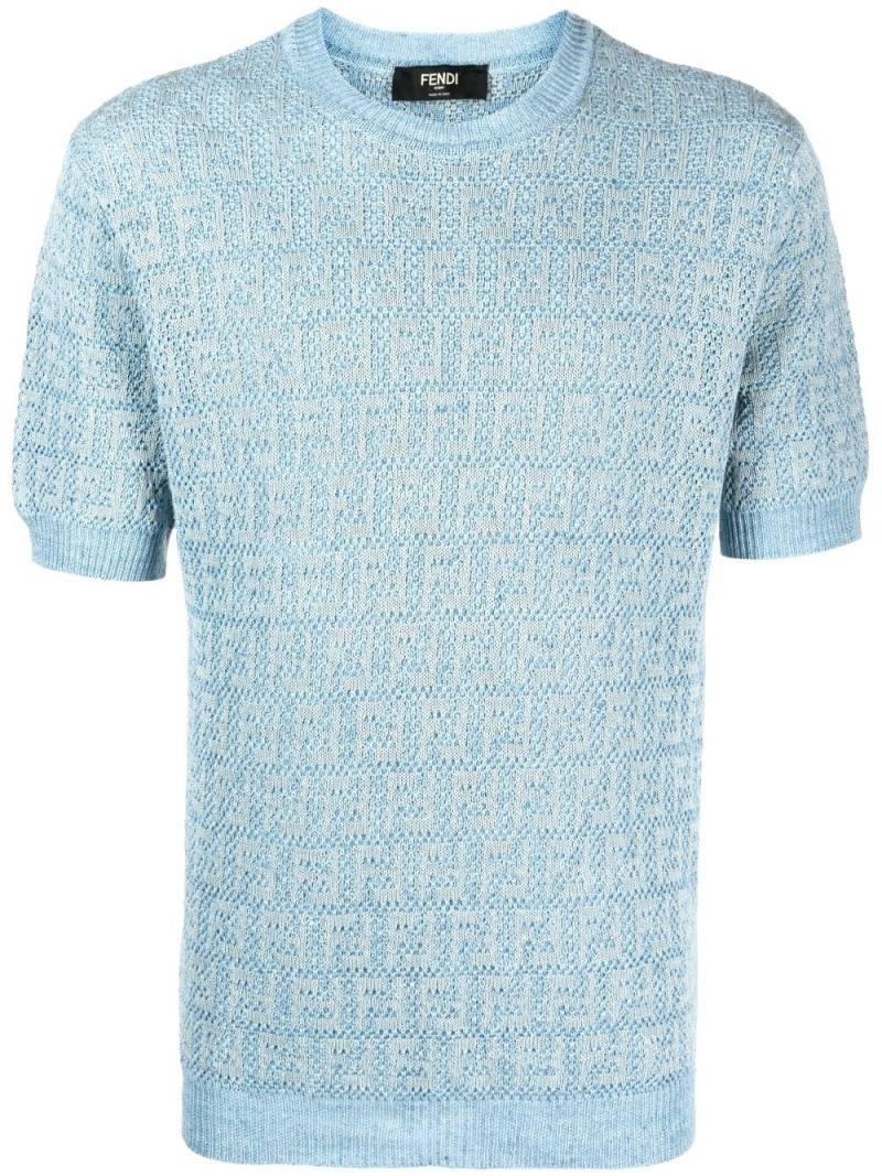 FENDI FF-motif short-sleeves knit jumper - Blue von FENDI