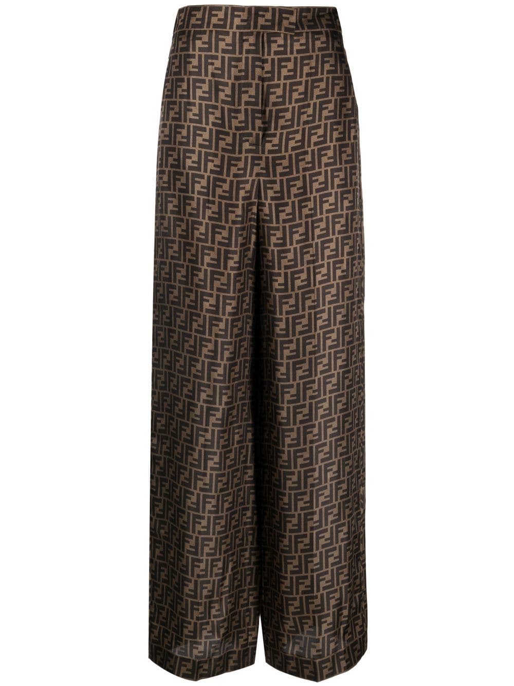 FENDI FF motif silk palazzo trousers - Brown von FENDI