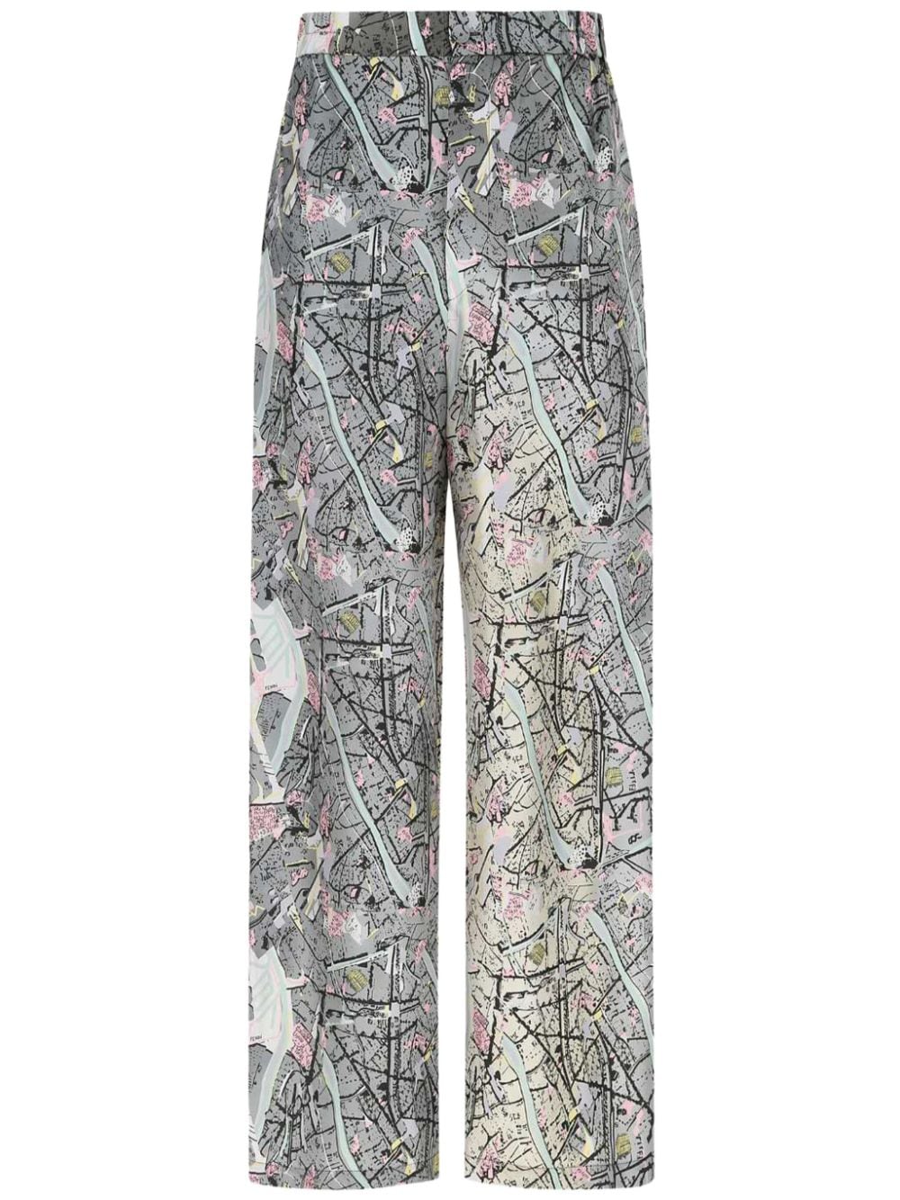 FENDI Fendi Map-print silk trousers - Grey von FENDI