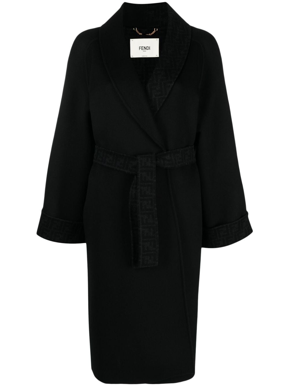 FENDI belted-waist virgin-wool coat - Black von FENDI