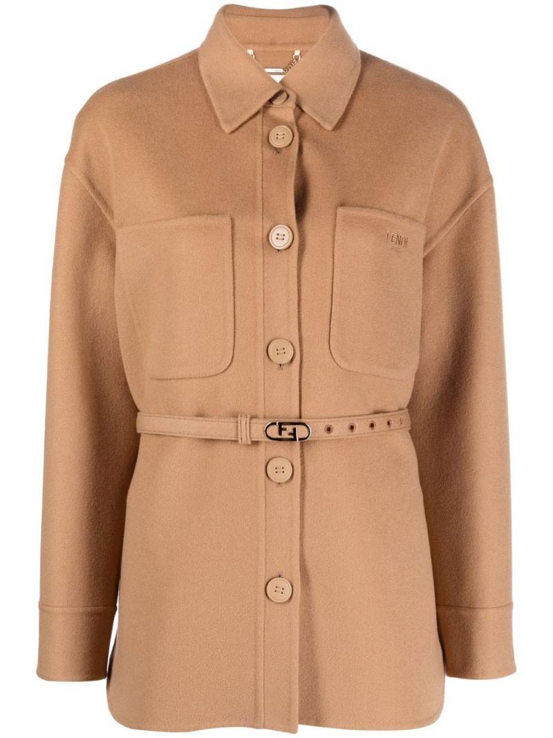 FENDI logo-buckle single-breasted coat - Brown von FENDI