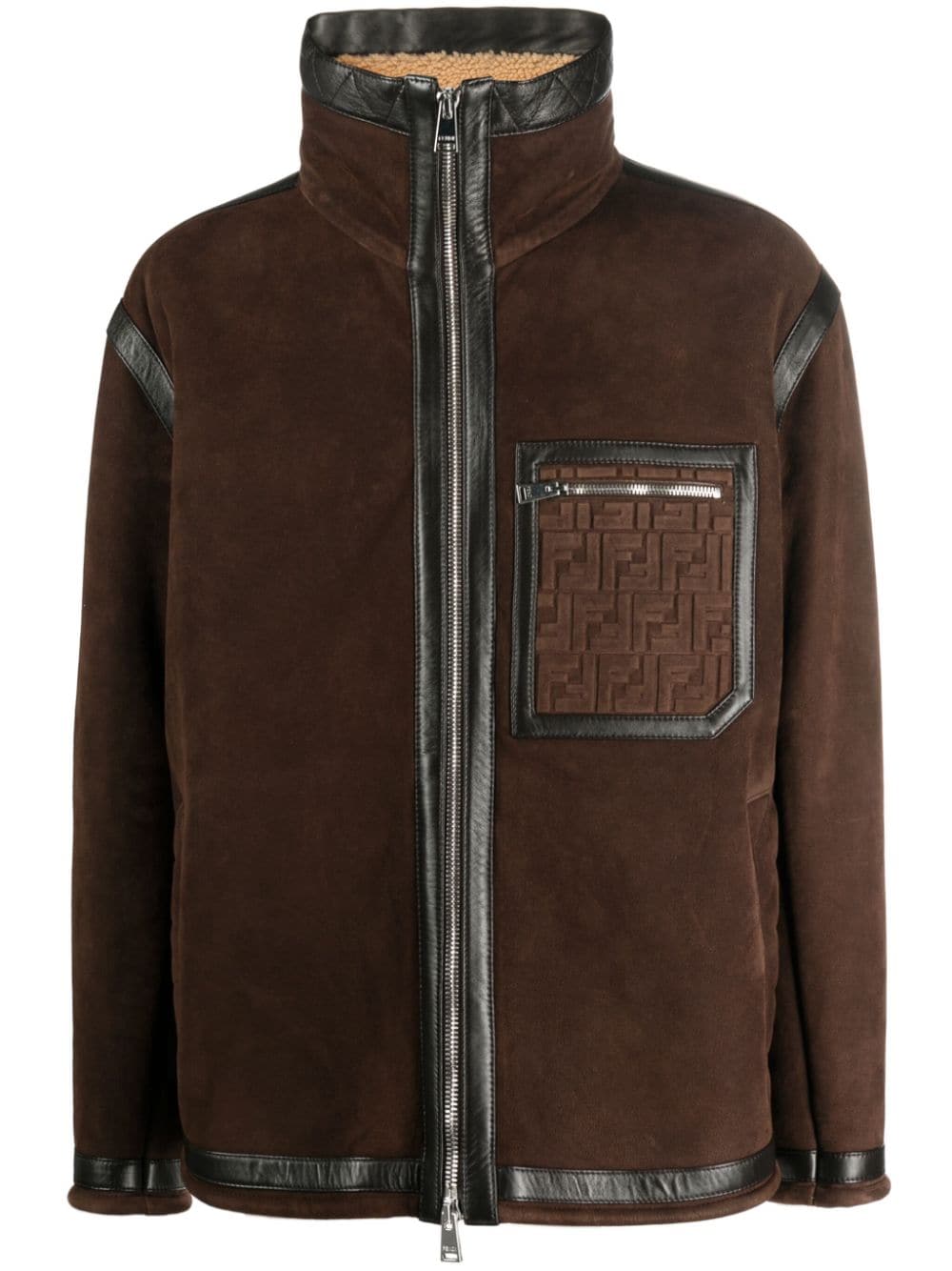 FENDI logo-embossed shearling jacket - Brown von FENDI
