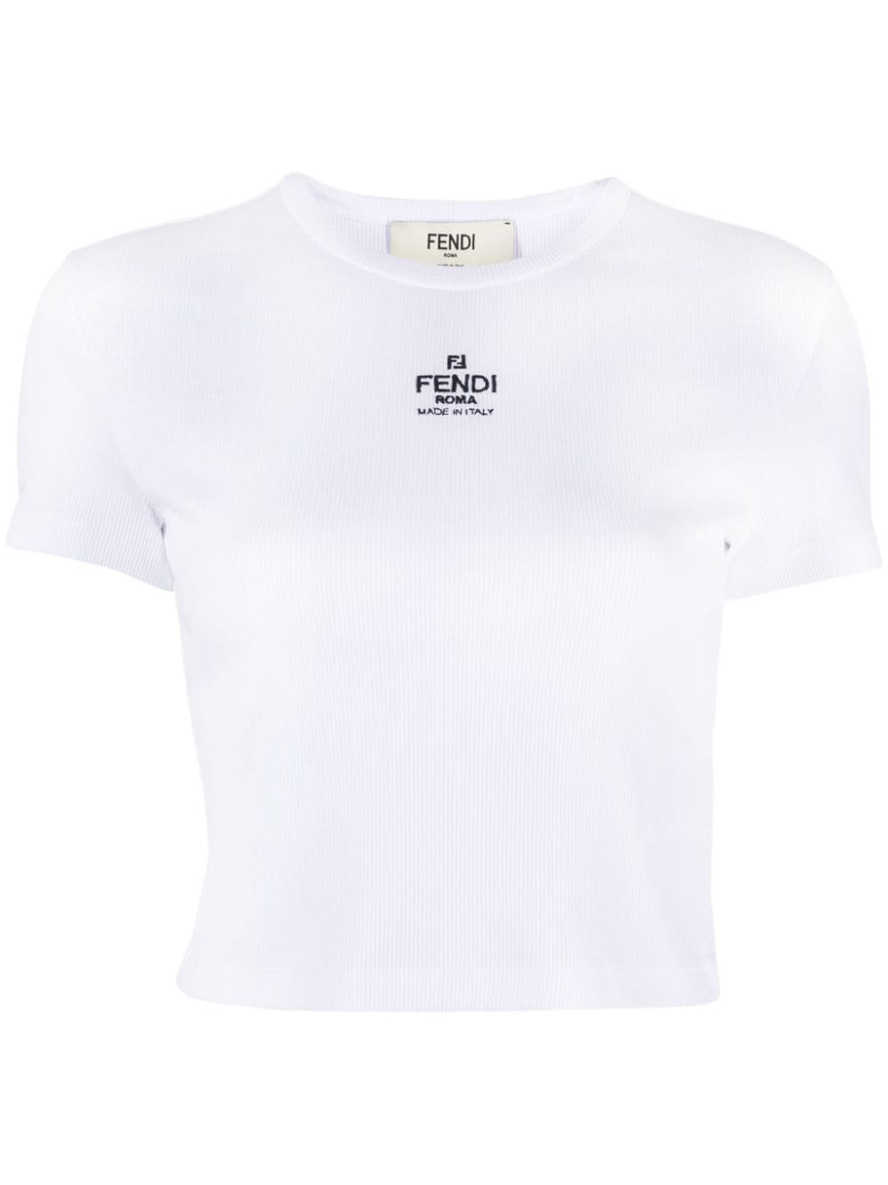 FENDI logo-embroidered ribbed T-shirt - White von FENDI