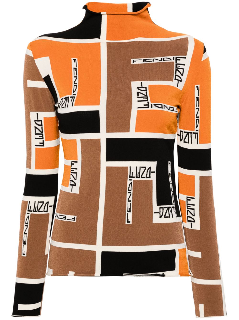 FENDI logo-jacquard mock-neck blouse - Orange von FENDI