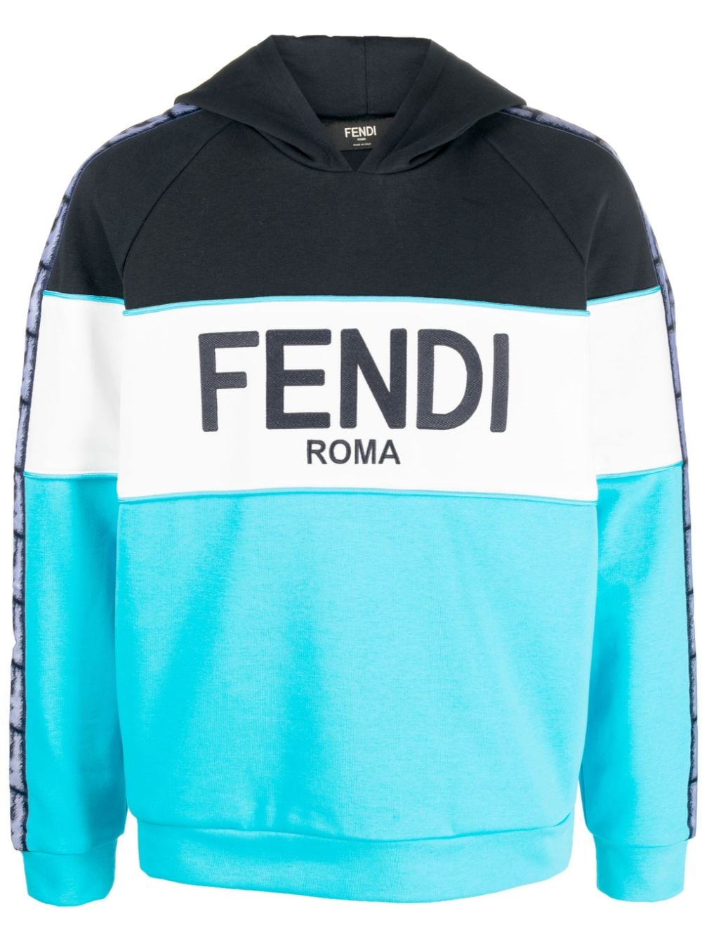 FENDI logo-print monogram-band hoodie - Blue von FENDI