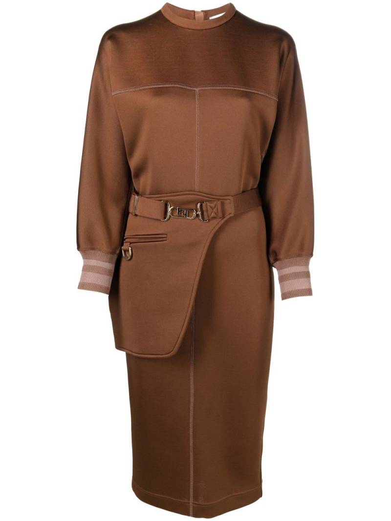 FENDI seam-detail belted jersey midi dress - Brown von FENDI