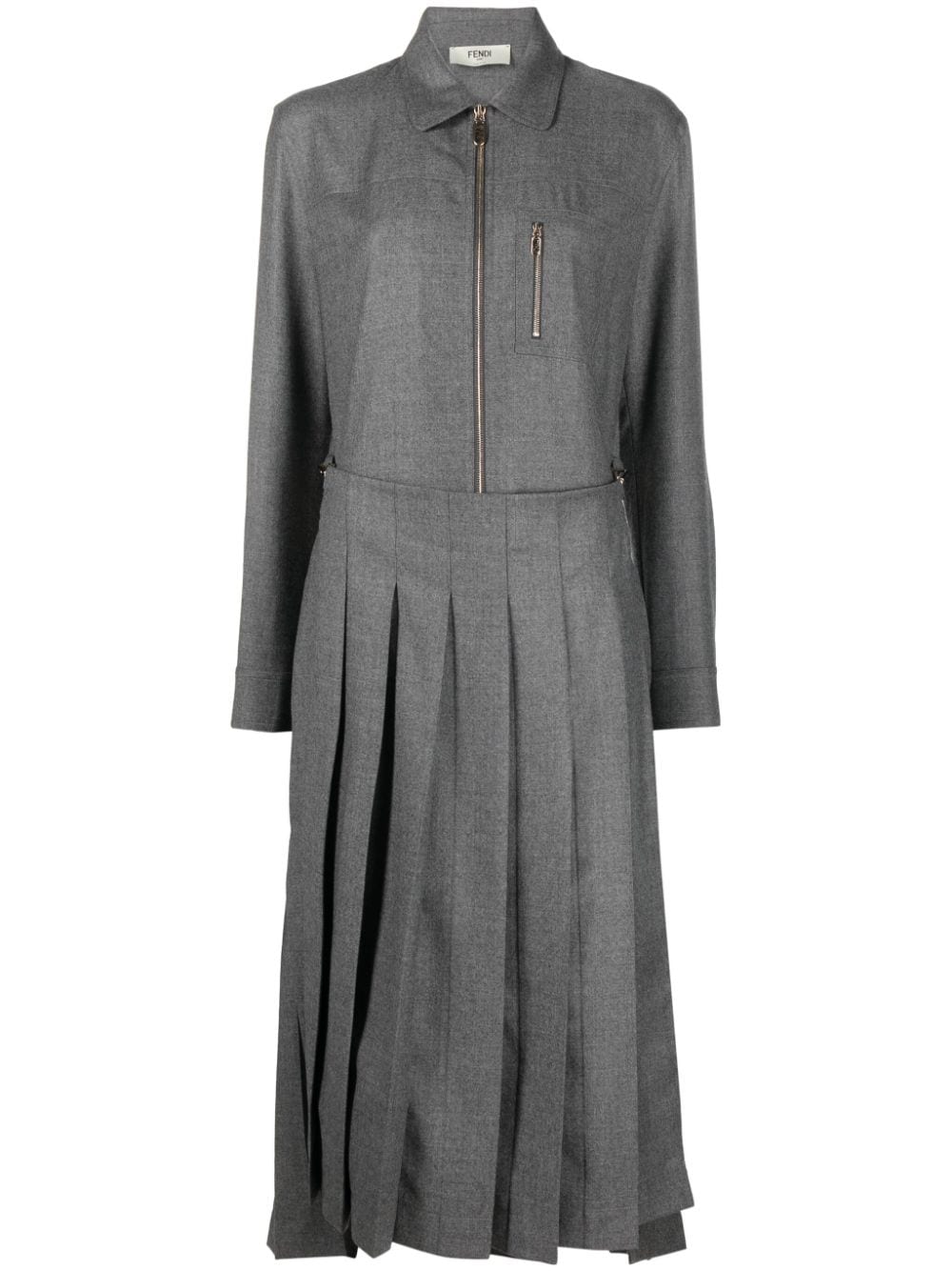 FENDI spread-collar pleated midi dress - Grey von FENDI