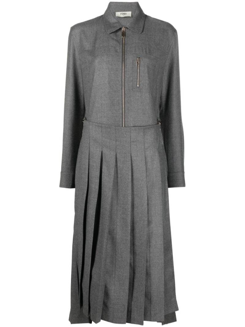 FENDI spread-collar pleated midi dress - Grey von FENDI