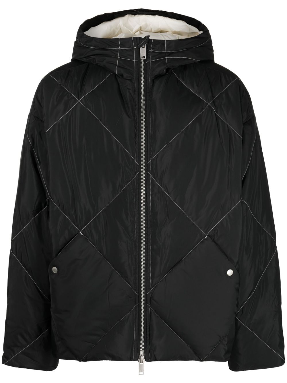 FIVE CM contrast-stitching quilted hooded jacket - Black von FIVE CM
