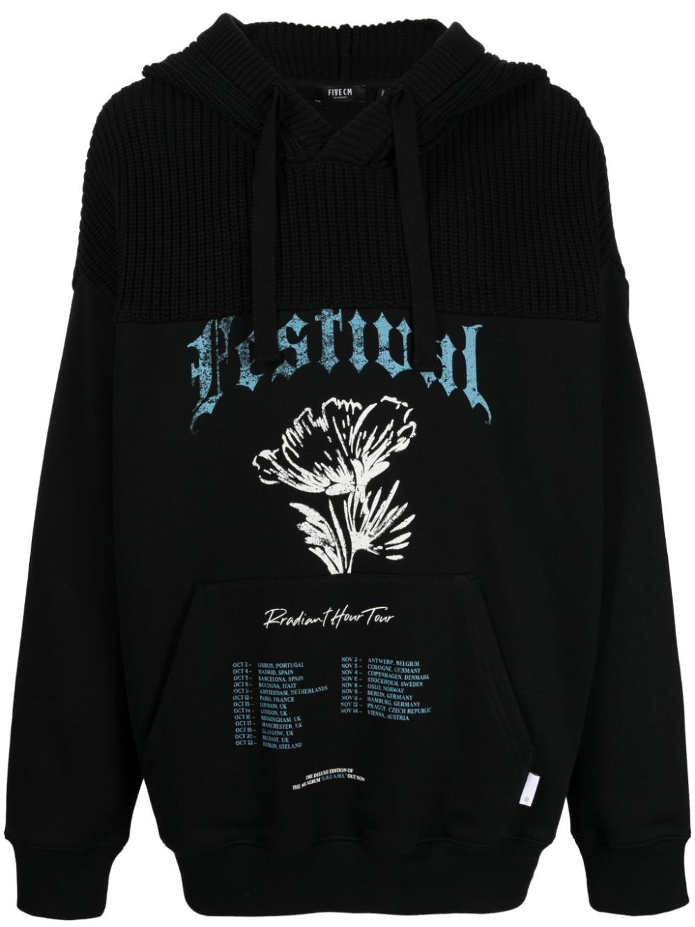 FIVE CM graphic-print panelled drawstring hoodie - Black von FIVE CM