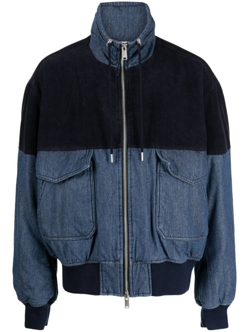 FIVE CM logo-appliqué panelled bomber jacket - Blue von FIVE CM