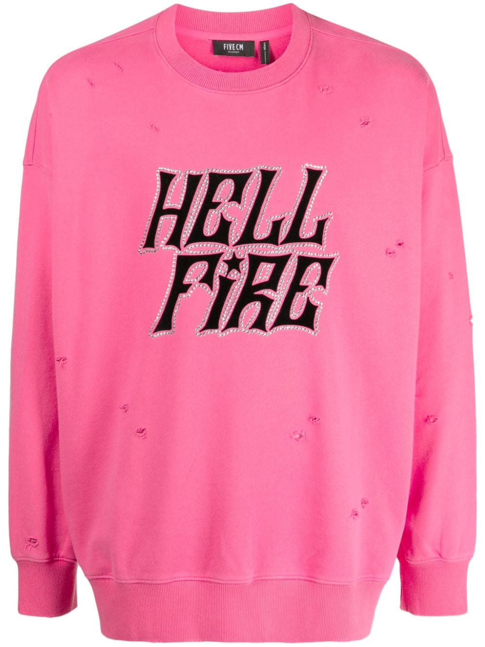 FIVE CM rhinestone-embellished distressed cotton sweatshirt - Pink von FIVE CM