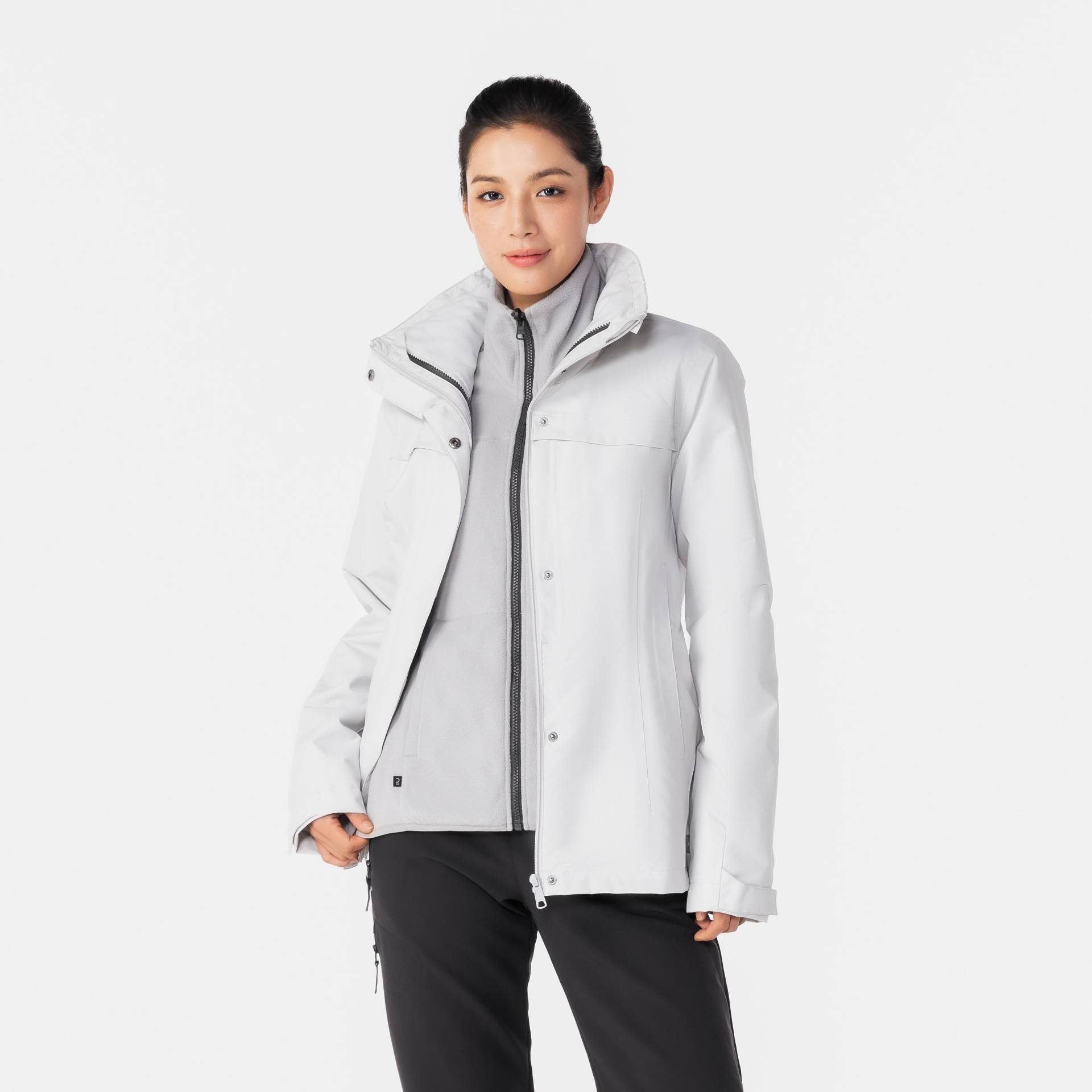 3-in-1-jacke - Travel 100 3in1 Damen Gewittergrau M von FORCLAZ