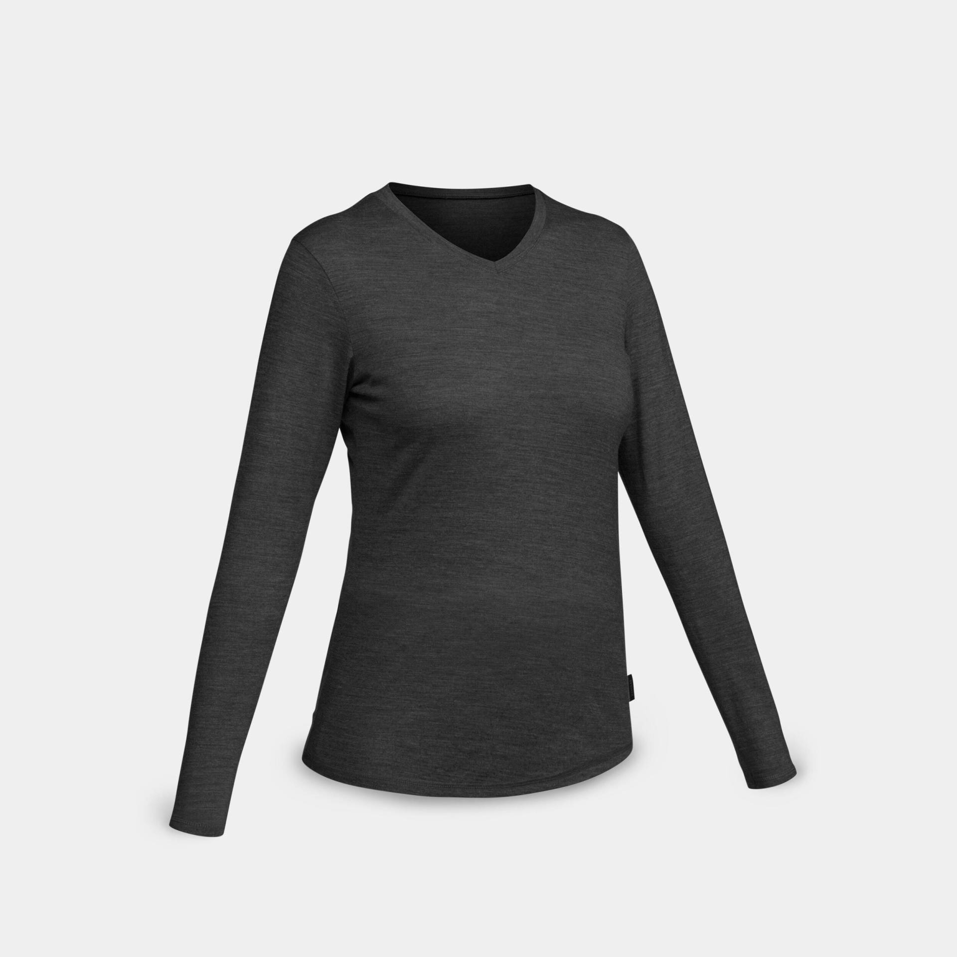 Langarmshirt - Travel 100 Wool Damen Schwarz Leicht S von FORCLAZ