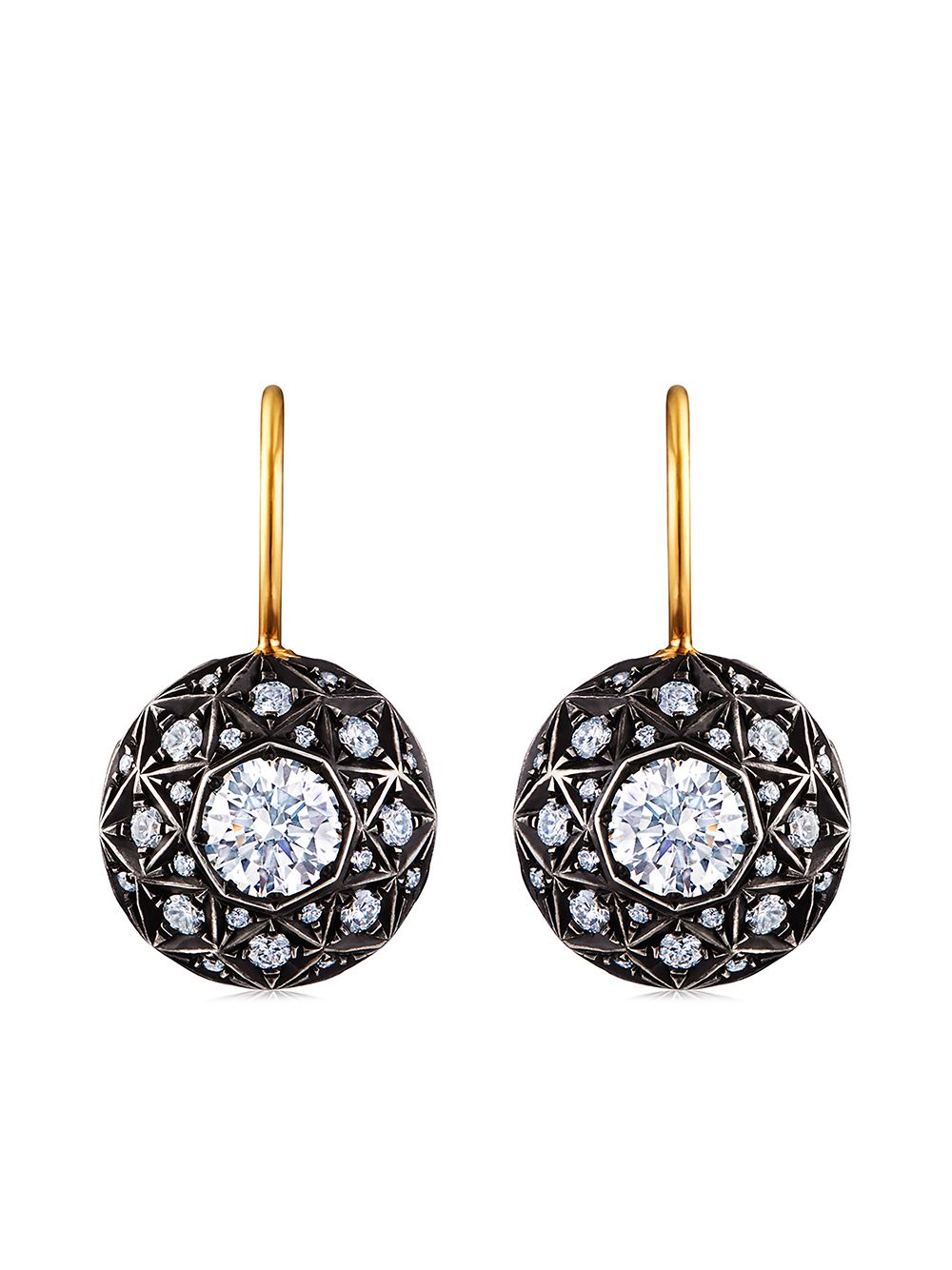 FRED LEIGHTON 18kt yellow gold and silver diamond facet motif drop earrings von FRED LEIGHTON