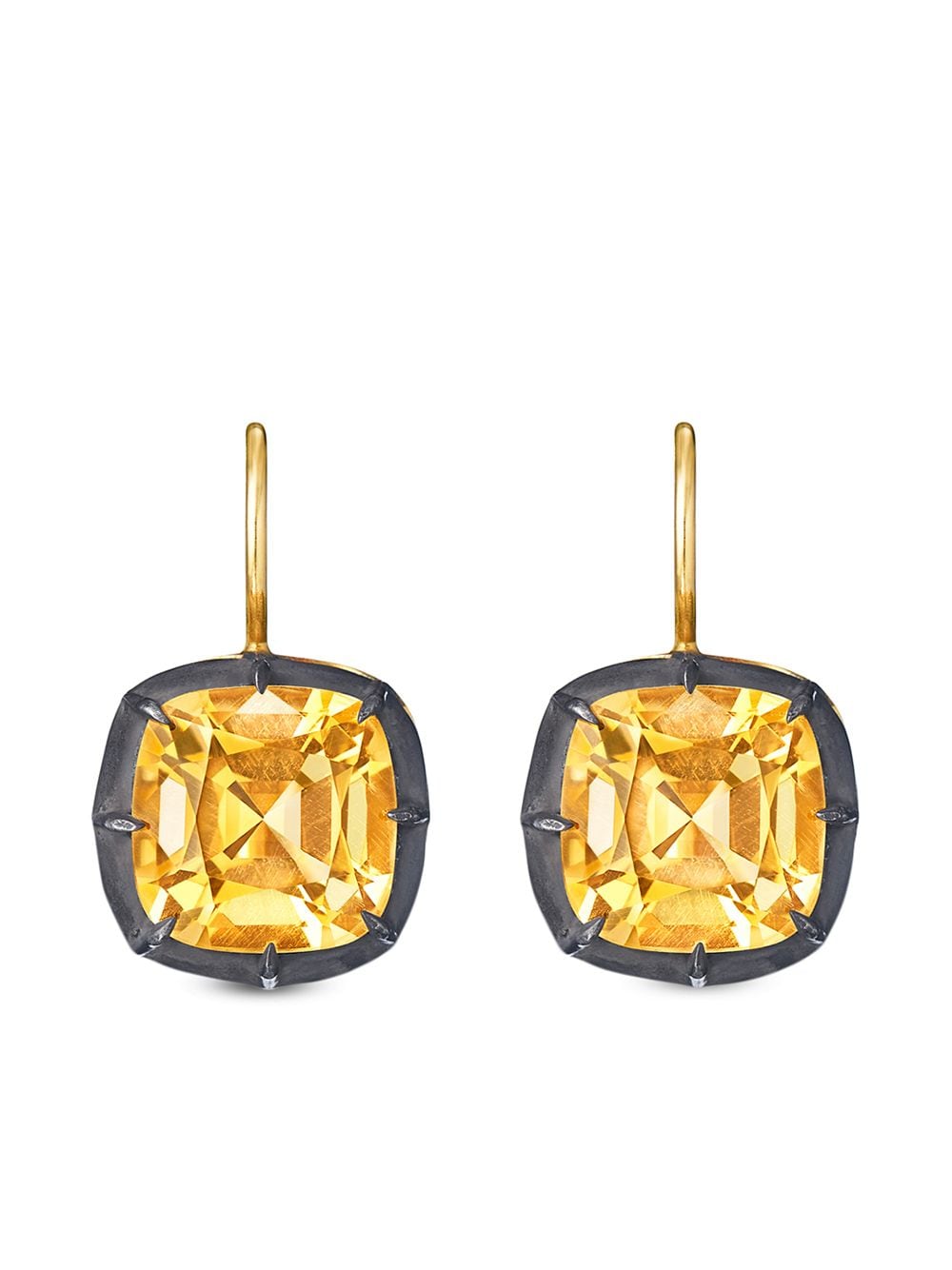FRED LEIGHTON 18kt yellow gold cushion citrine collet drop earrings von FRED LEIGHTON