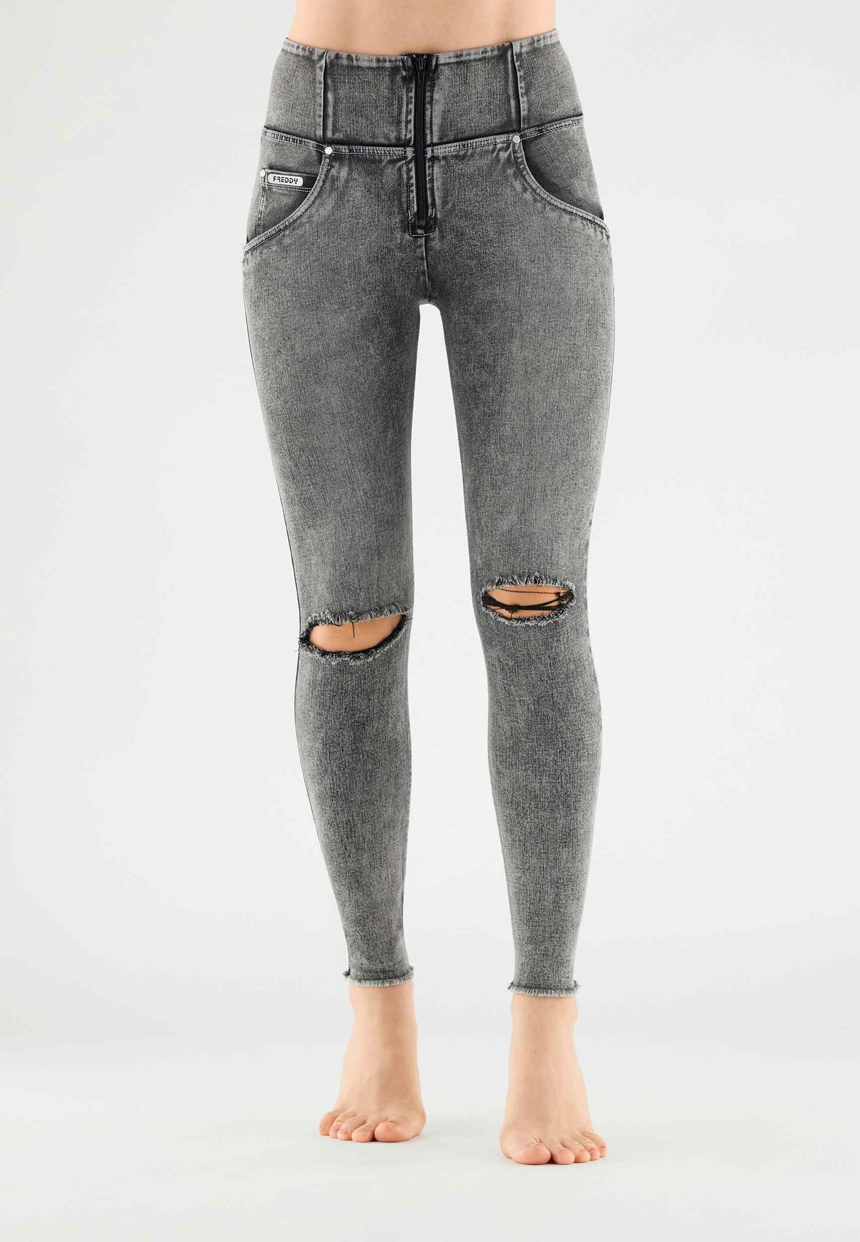 Push Up-jeans Wr.up® Mit Hohem Taillenbund Aus Denim-webstoff Mit Marmorwaschung Und Rissen Damen Grau S von FREDDY