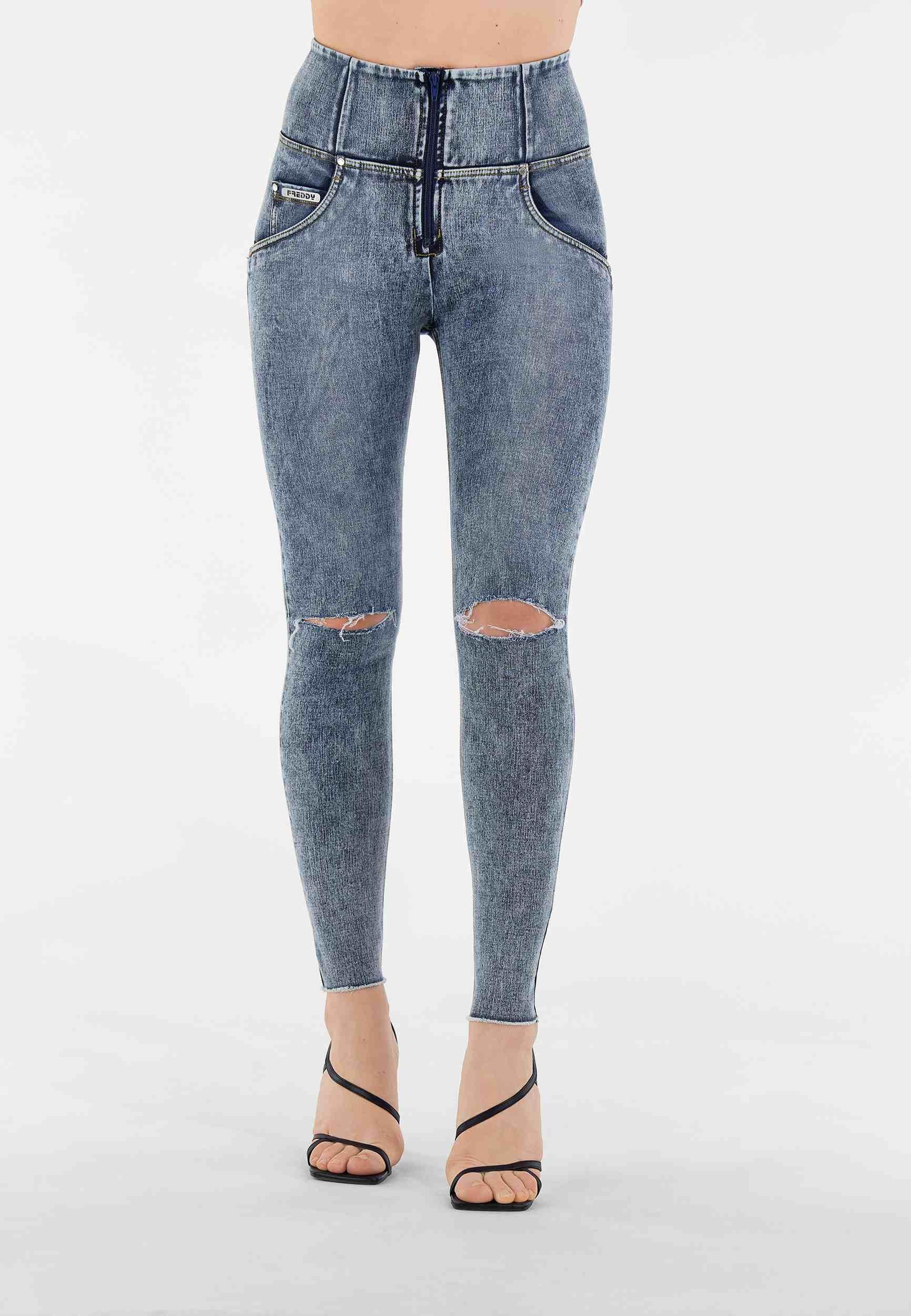 Push Up-jeans Wr.up® Mit Hohem Taillenbund Aus Denim-webstoff Mit Marmorwaschung Und Rissen Damen Hellblau XS von FREDDY