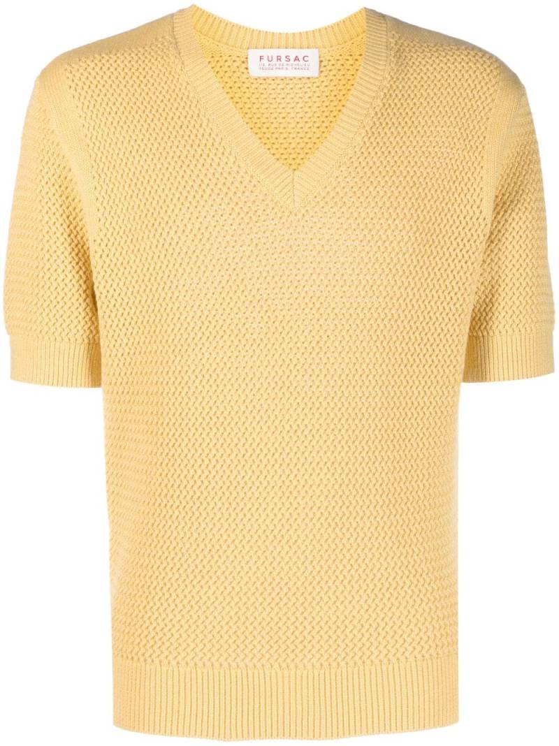 FURSAC knitted short-sleeved v-neck jumper - Yellow von FURSAC