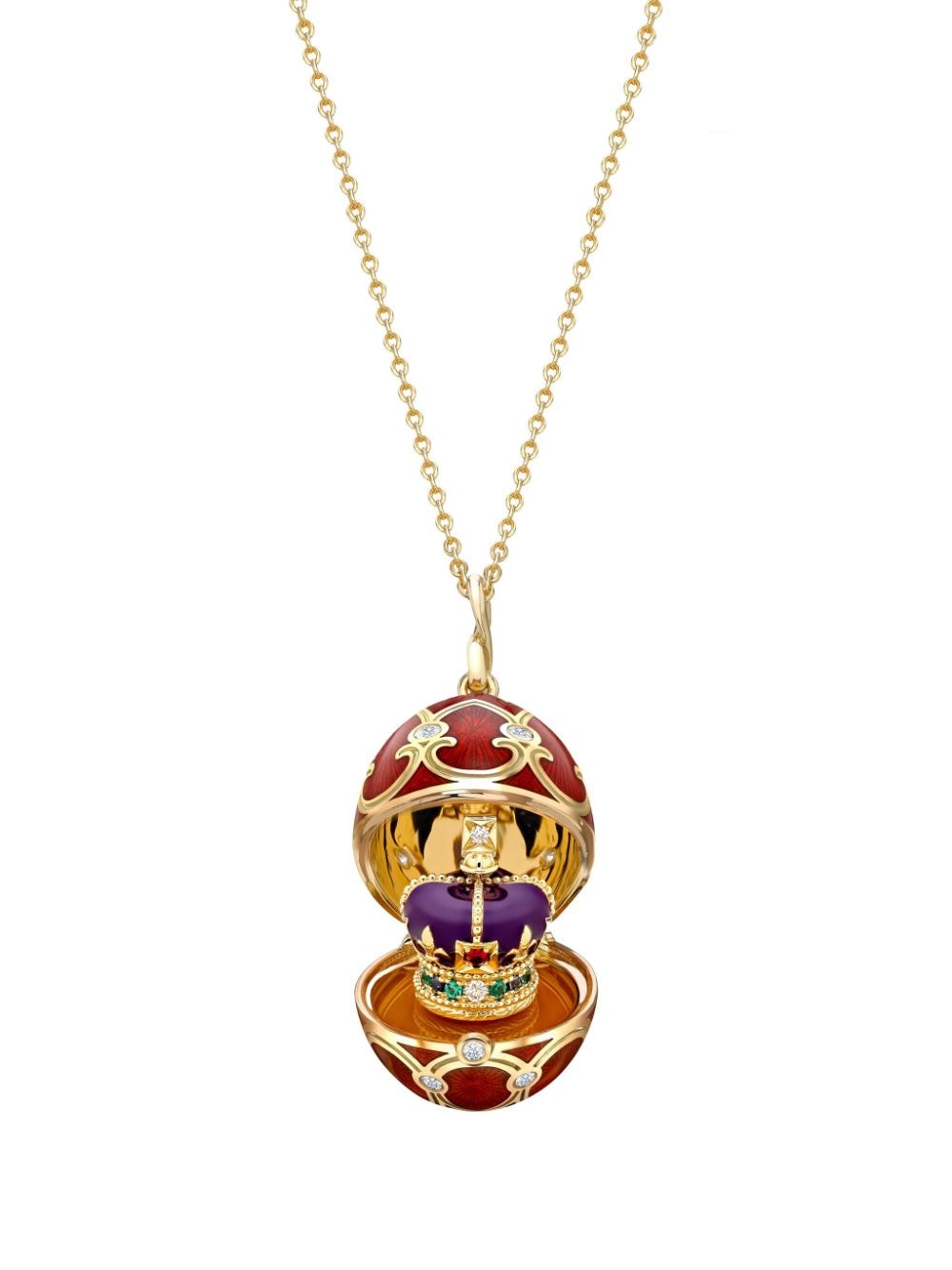 Fabergé 18kt yellow gold Heritage Coronation Crown Surprise diamonds locket pendant - Red von Fabergé