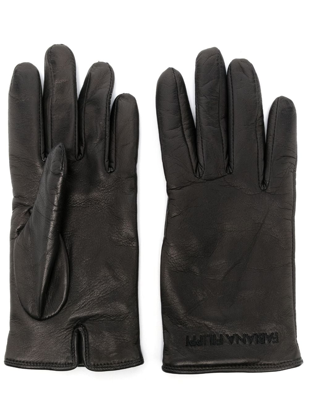 Fabiana Filippi embroidered-logo leather gloves - Black von Fabiana Filippi