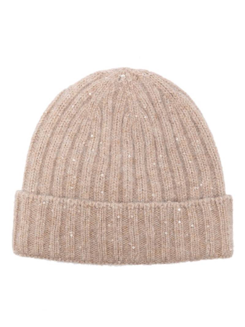 Fabiana Filippi sequin-embellished ribbed-knit beanie - Neutrals von Fabiana Filippi