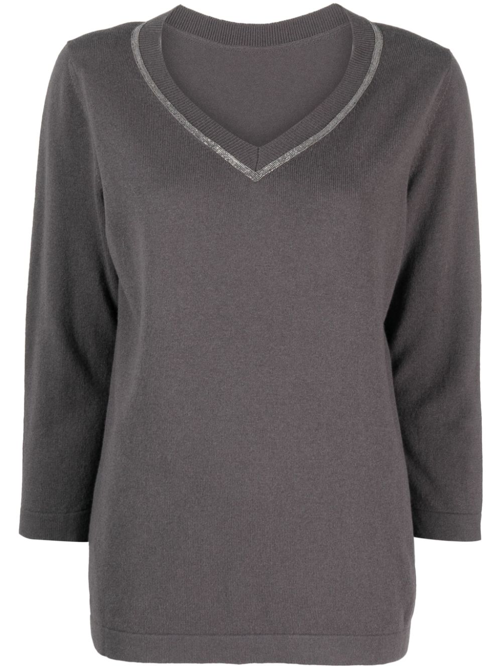 Fabiana Filippi stripe-detail V-neck sweatshirt - Grey von Fabiana Filippi