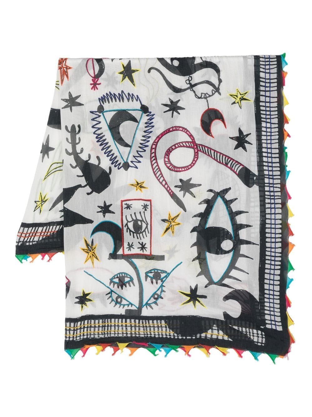 Faliero Sarti graphic-print asymmetric-edge scarf - White von Faliero Sarti