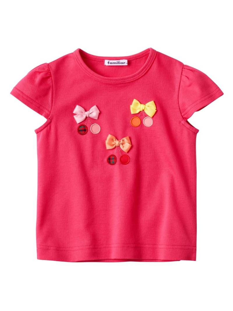 Familiar bow-appliqué cotton T-shirt - Pink von Familiar