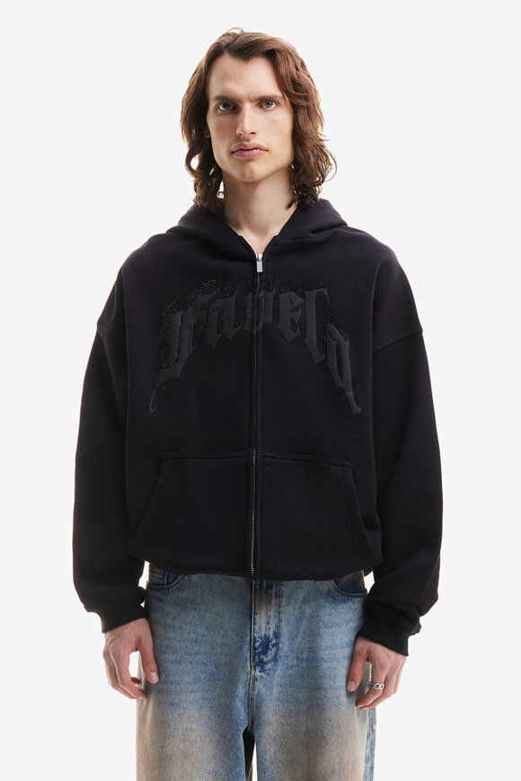 Favela Aves Rhinestone Oversize Kapuzensweatjacke | Black | Herren  | M von Favela