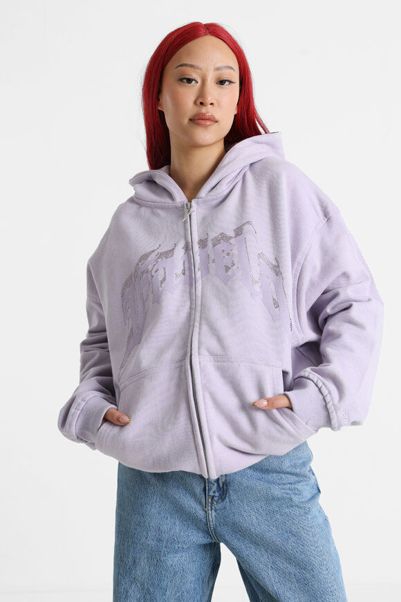 Favela Aves Rhinestone Oversize Kapuzensweatjacke | Pastel Lilac | Damen | M Favela Aves Rhinestone Oversize Kapuzensweatjacke | Pastel Lilac | Damen | M von Favela