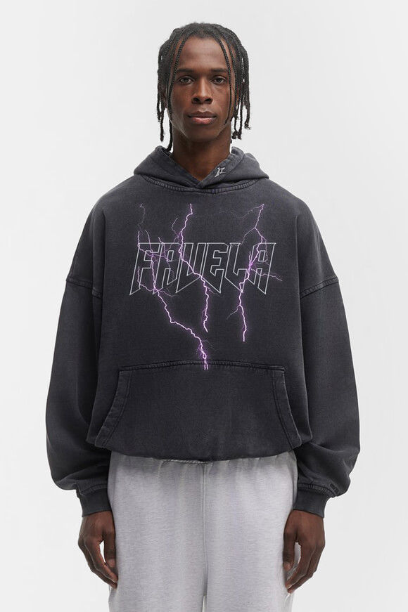 Favela Lightning Outline Oversize Kapuzensweatshirt | Black Washed | Herren  | M von Favela