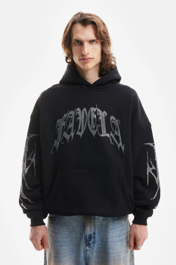 Favela Ribcage Rhinestone Oversize Kapuzensweatshirt | Black | Herren  | XL von Favela