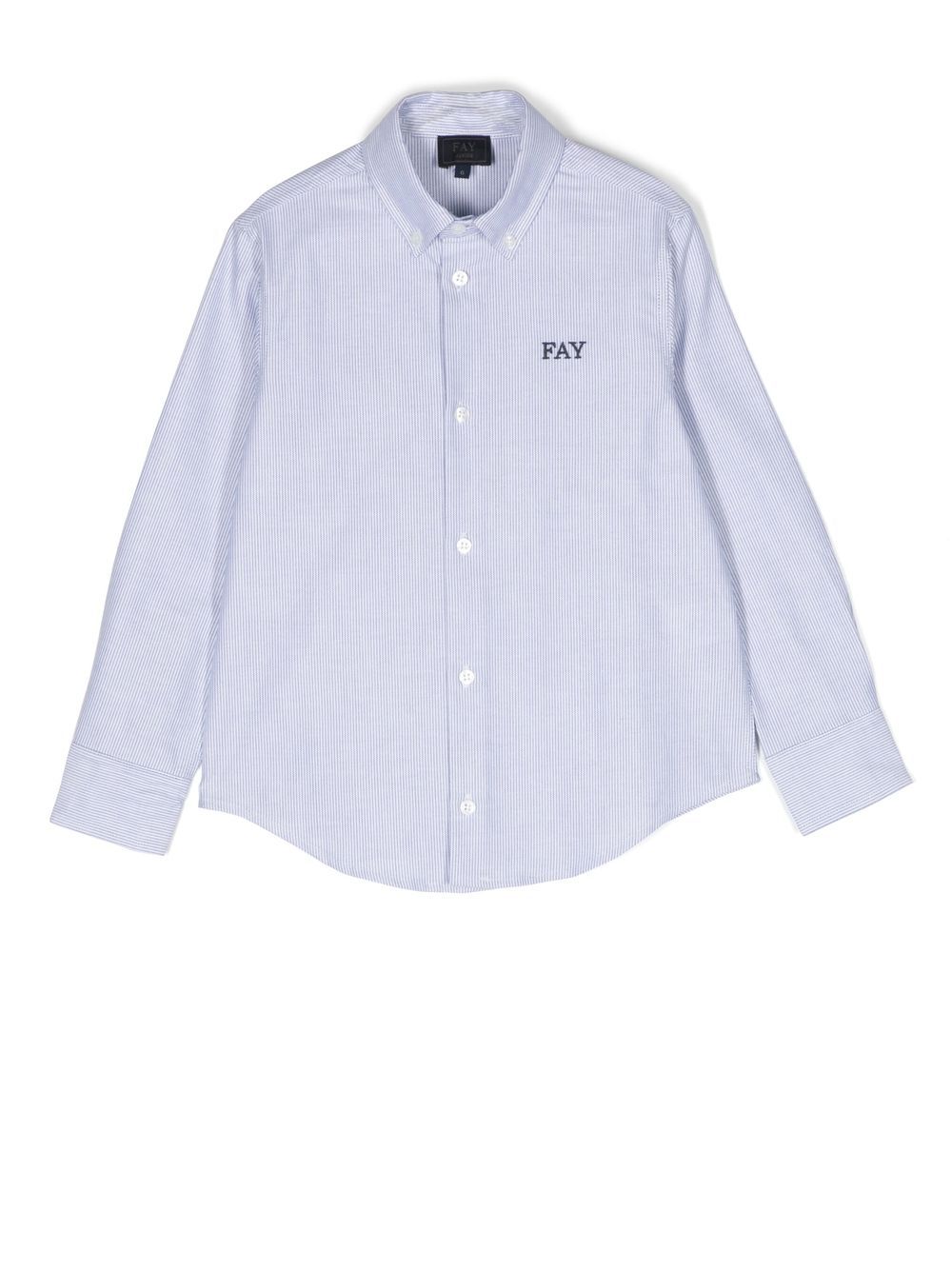 Fay Kids embroidered-logo pinstripe shirt - Blue von Fay Kids